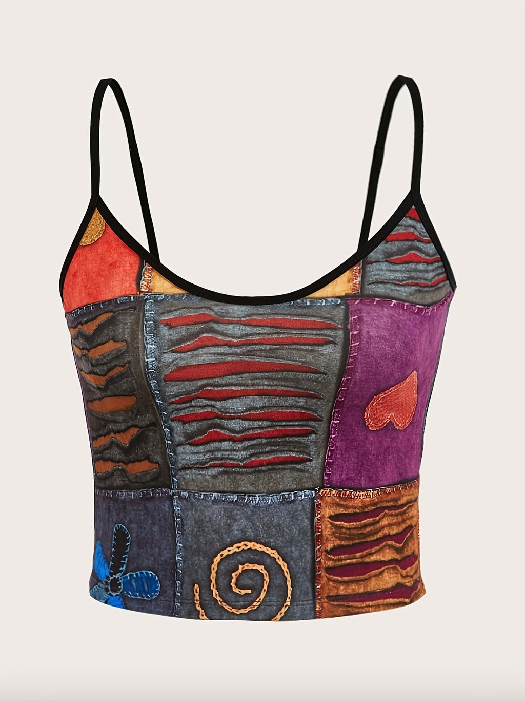 Adjustable Length Sexy Halter Top / Bohemian Color Block Print / Belly-baring Outfit - Mixed colors