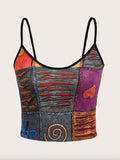 Adjustable Length Sexy Halter Top / Bohemian Color Block Print / Belly-baring Outfit - Mixed colors