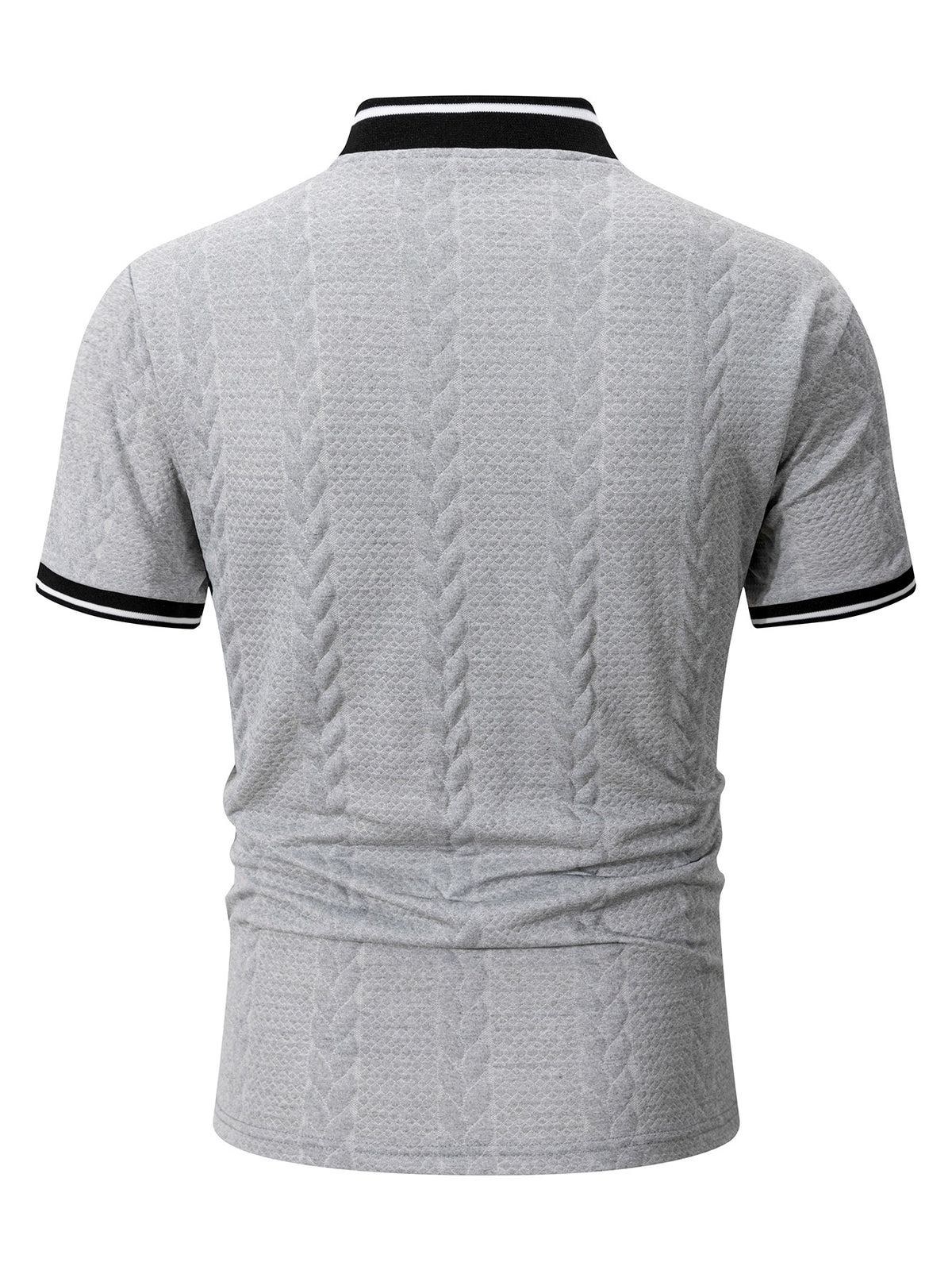 2pcs Men'S Ribbed Half-Zipper Short Sleeve Polo Shirts, Textured Knit Breathable T-Shirts, Commute Vacation Sports Casual Stand-Up Short Sleeves, Contrast Trim Collar And Cuffs, Zippered Placket Design, Suitable for Summer Casual/Commute/Date Wear - Light Grey+Khaki