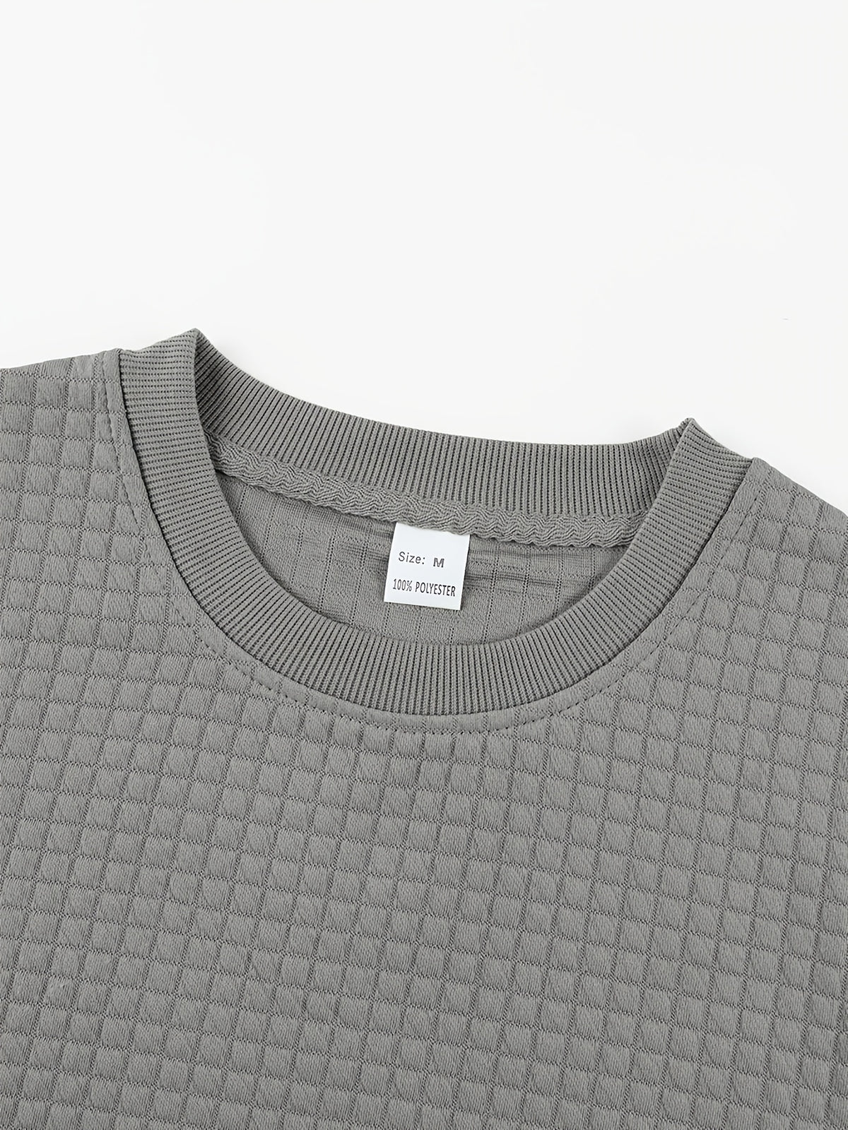 Men'S Waffle Knit T-Shirt, a Short Sleeve Crew Neck Casual Summer Top Featuring Premium Handcrafted Fashion Labeling. Made from Textured, Breathable Fabric with a Soft And Lightweight Feel, Offering a Comfortable Slim-Fit Design - Grey