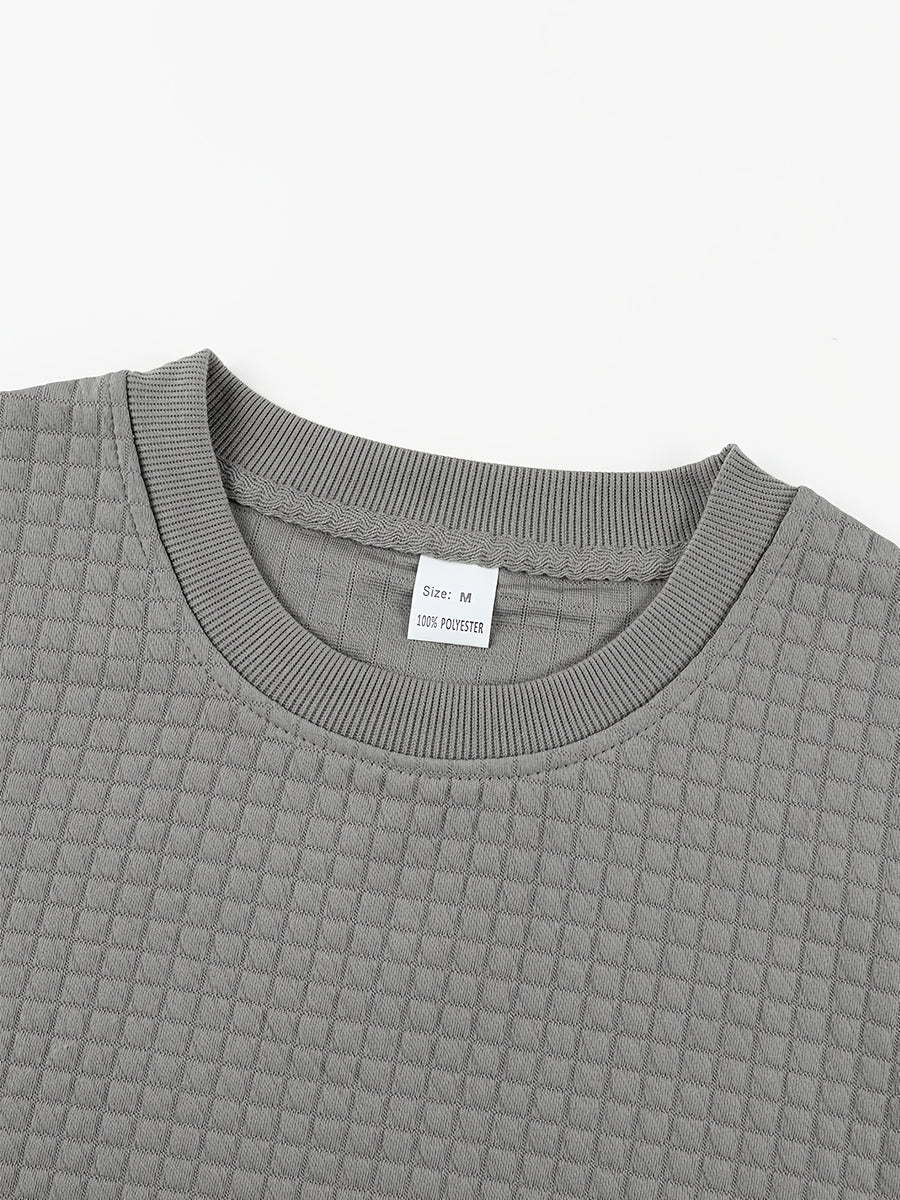 Men'S Waffle Knit T-Shirt, a Short Sleeve Crew Neck Casual Summer Top Featuring Premium Handcrafted Fashion Labeling. Made from Textured, Breathable Fabric with a Soft And Lightweight Feel, Offering a Comfortable Slim-Fit Design - Grey
