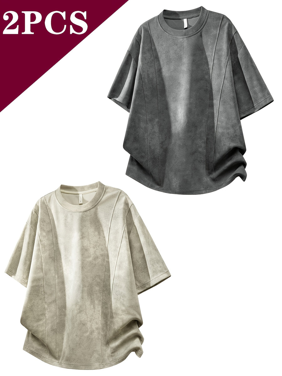 Men's Casual Style 2pcs Affordable Fashion Outdoor Sports Daily Commuting Versatile Top - Khaki+Grey