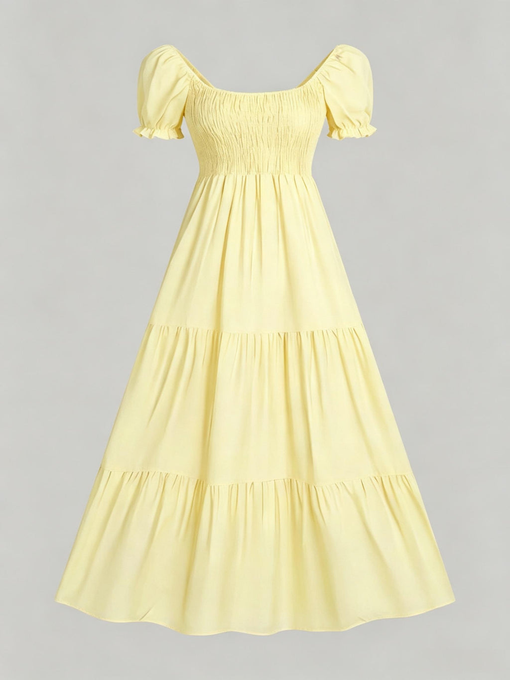 Four-Season Suitable Dress, Y2K Women's New Solid Color Square Neck Tie-Back Long Dress, Suitable for Streetwear, Commuting, Parties, Social Events, Vacations, Christmas, New Year, Valentine's Day, Women's New Clothing M186 - Yellow