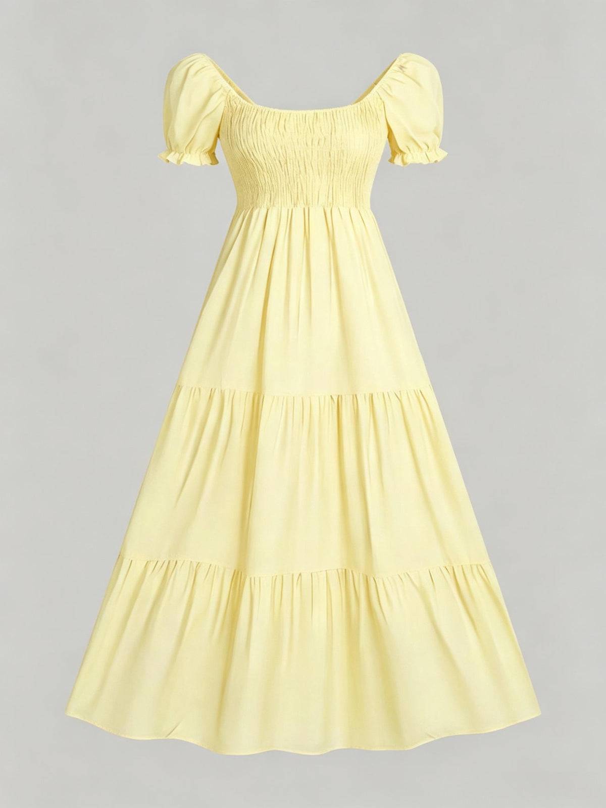 Four-Season Suitable Dress, Y2K Women's New Solid Color Square Neck Tie-Back Long Dress, Suitable for Streetwear, Commuting, Parties, Social Events, Vacations, Christmas, New Year, Valentine's Day, Women's New Clothing M186 - Yellow