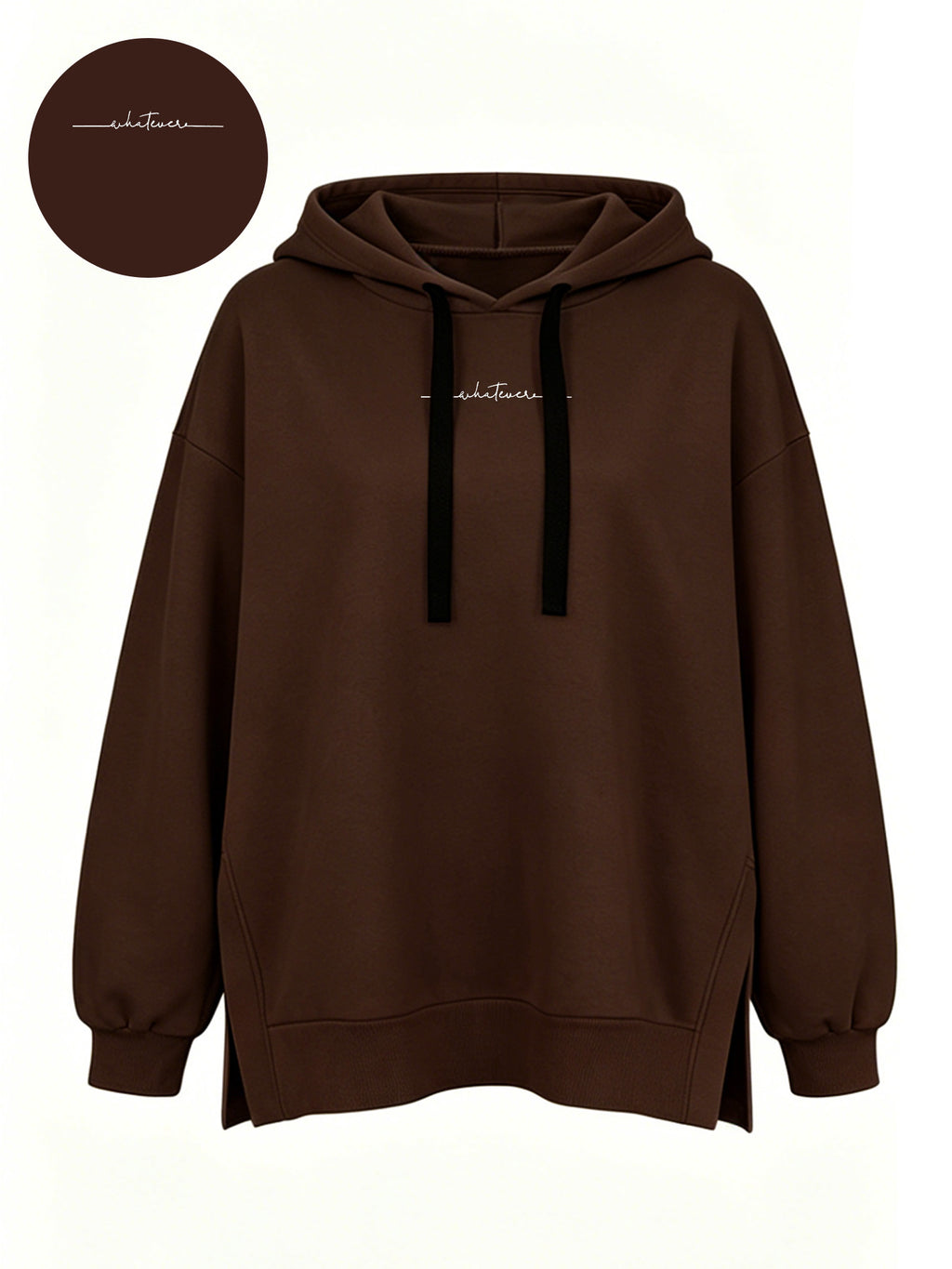 Women'S Fashion Hooded Sweatshirt for Autumn And Winter - Pattern Print Design, Side Slit Detail, Pullover Hoodie - Dark Brown
