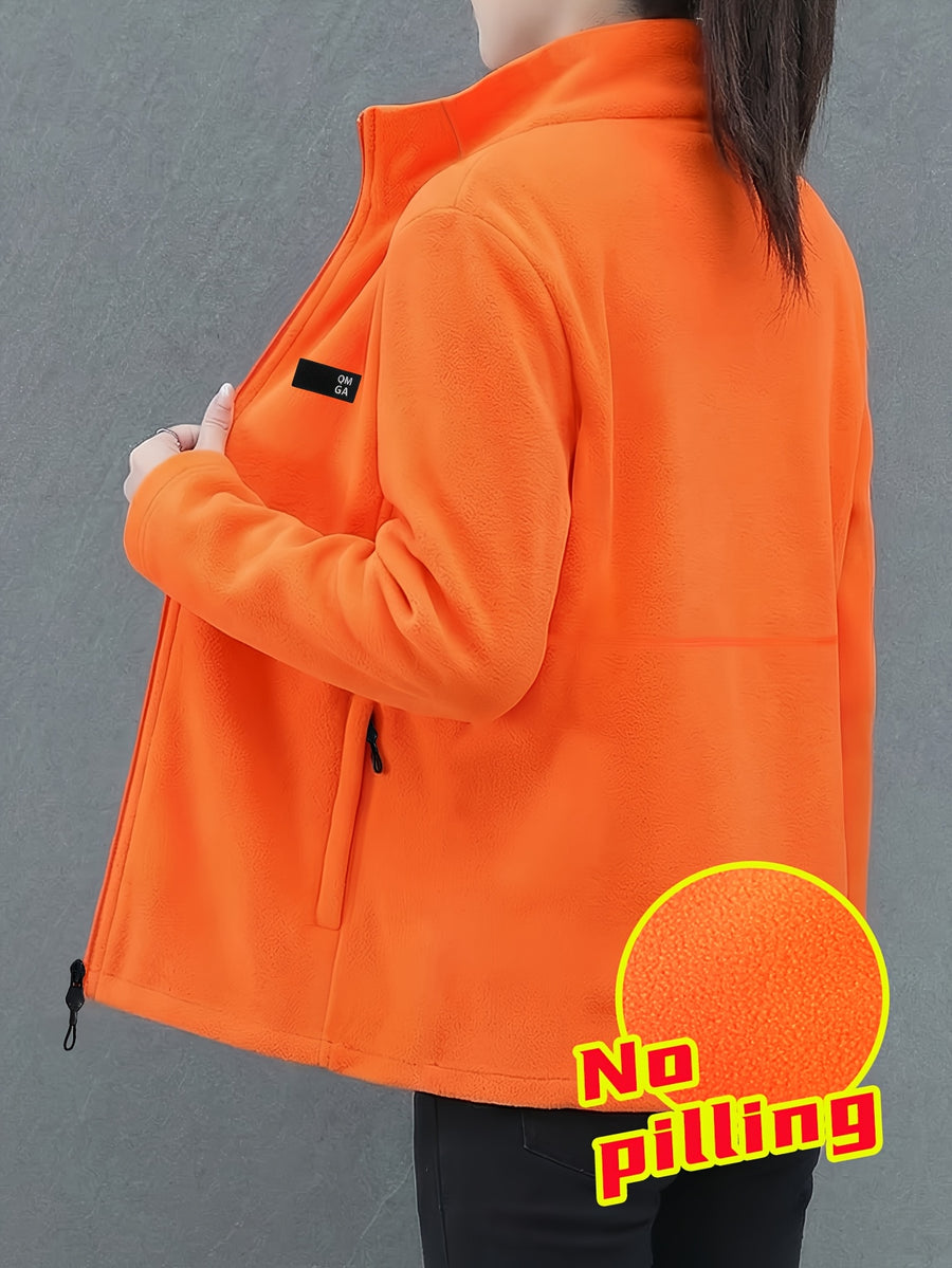 Autumn/Winter Women's Stand Collar Zipper Cardigan, Warm Jacket, Versatile Commuter Outdoor Top - Tangerine