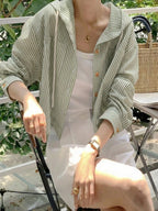 Elegant and Versatile Single-breasted Short Coat, Loose-fitting Vacation Long-sleeve Hooded Shirt for Women - fern green