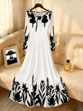 Casual Style Black Floral Pattern Printed Design Women'S Dress - White
