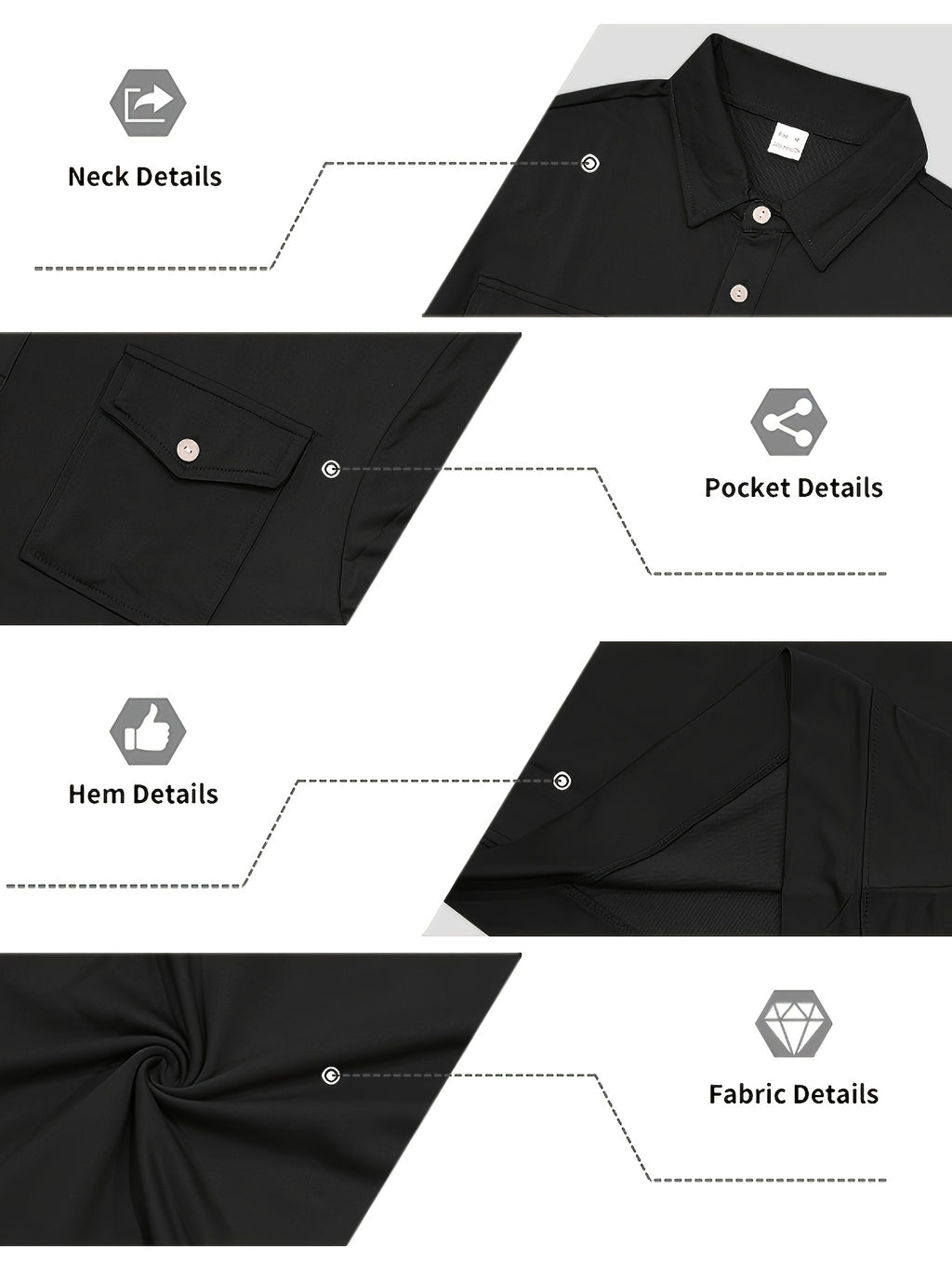 Autumn New Arrival 3pcs Set: Polo Collar Double Pocket Cargo Sweatshirt. Made of Thick Knitted Sweatshirt Fabric, Featuring a Half-zip Placket with Three Brown Vintage Buttons. Symmetrical Chest Cargo Pockets, Vintage Workwear Casual Style - Black Tibetan Deep