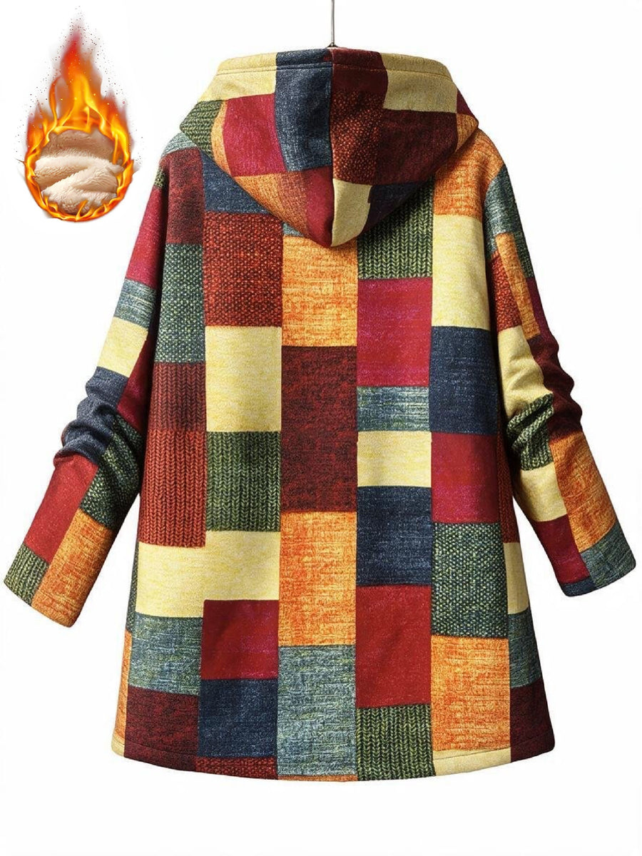 Women'S Hooded Sweatshirt Warm Fleece Jacket - Brick Red