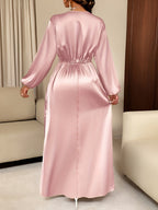 Women's Solid-color Simple Daily and Party Banquet Satin Bridesmaid Dress with Pleated Design - Pink