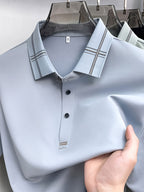 Men's Summer Polo Shirt with Plaid Contrast Collar, Seamless Construction for a Restrictive-Free Feel, a Comfortable Choice for Summer Commuting, Outdoor Activities, and Business Meetings - SINBOS - Light Blue