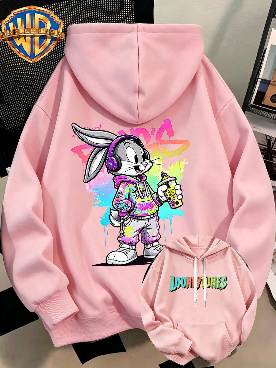 WB Men's. Official Licensed Hooded Sweater Hoodie - & Eight Treasure Tea Print, Loose Fit Pullover Pocket Hood, Machine Washable Sweater Suitable for Autumn Winter Casual Wear, Daily Outfits - Pink