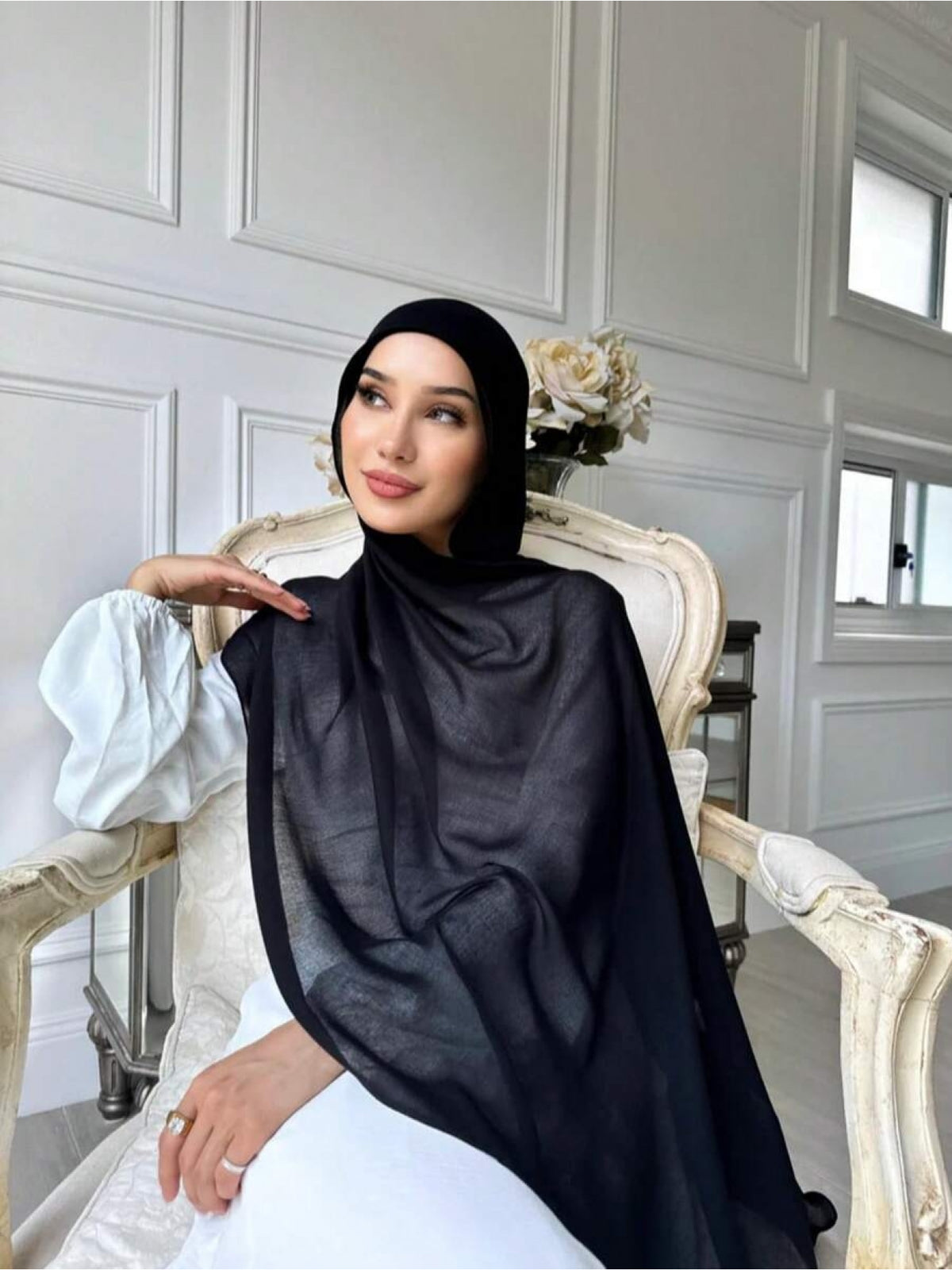 1pc Women's Black Viscose Headscarf, Soft Wide-Brimmed Scarf, Versatile, Suitable for Daily Wear - Black