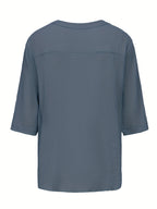 Men's Summer Casual V-Neck Breathable Short-Sleeve Fashion Drawstring Solid Color T-Shirt with Wrinkle Fabric - Gray Basket