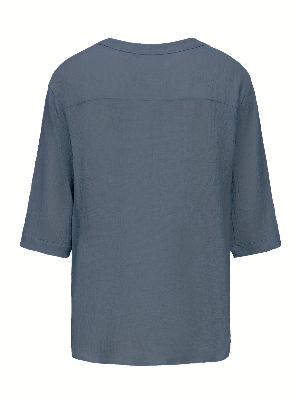 Men's Summer Casual V-Neck Breathable Short-Sleeve Fashion Drawstring Solid Color T-Shirt with Wrinkle Fabric - Gray Basket