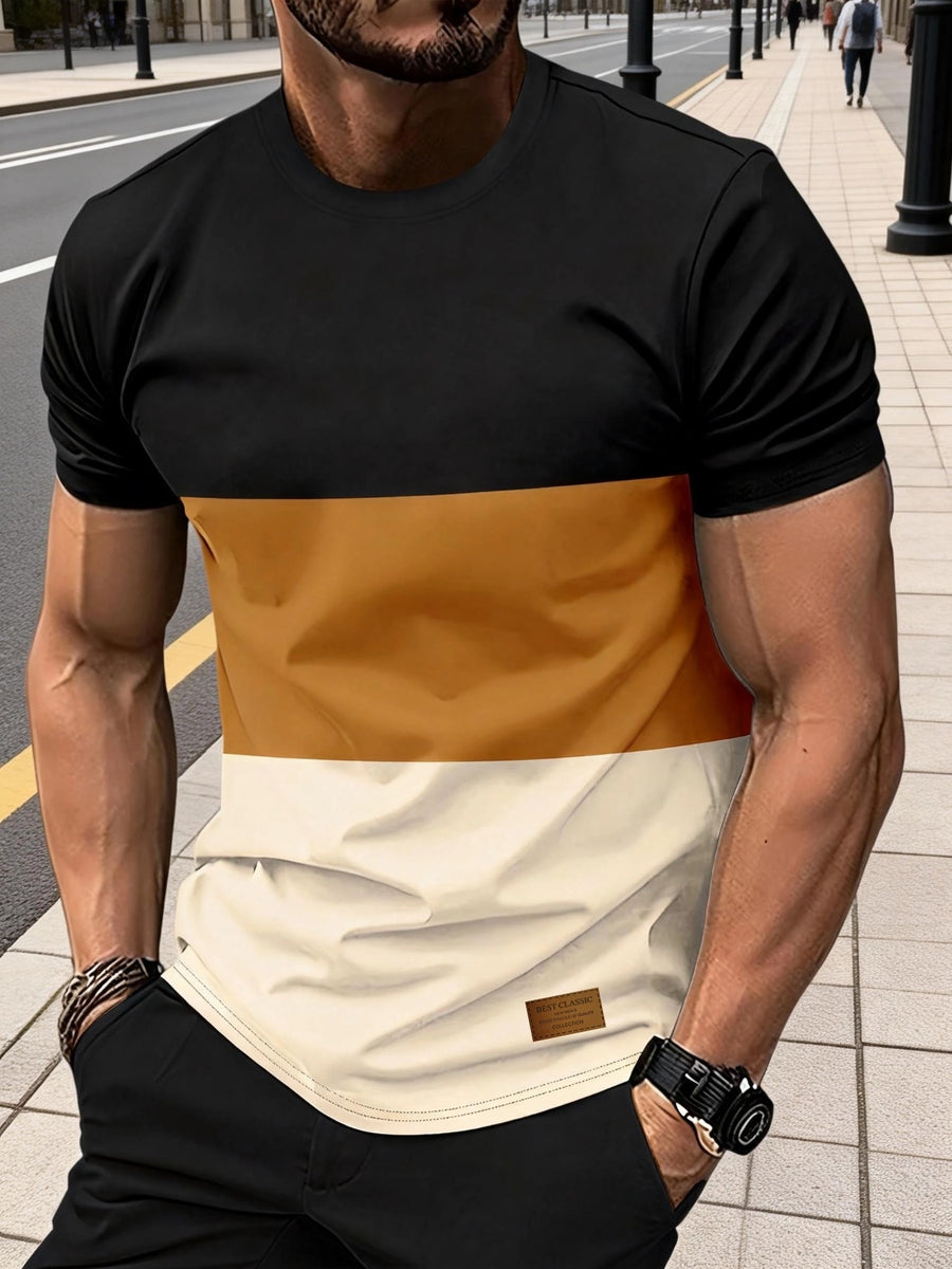 Men'S Short-Sleeve Top with a Three-Color Patchwork Design, Featuring a Logo. Manufactured by a Factory for All Seasons, This Comfortable And High-Quality Casual Sportswear Is Tailored for Men - Mixed Color 10