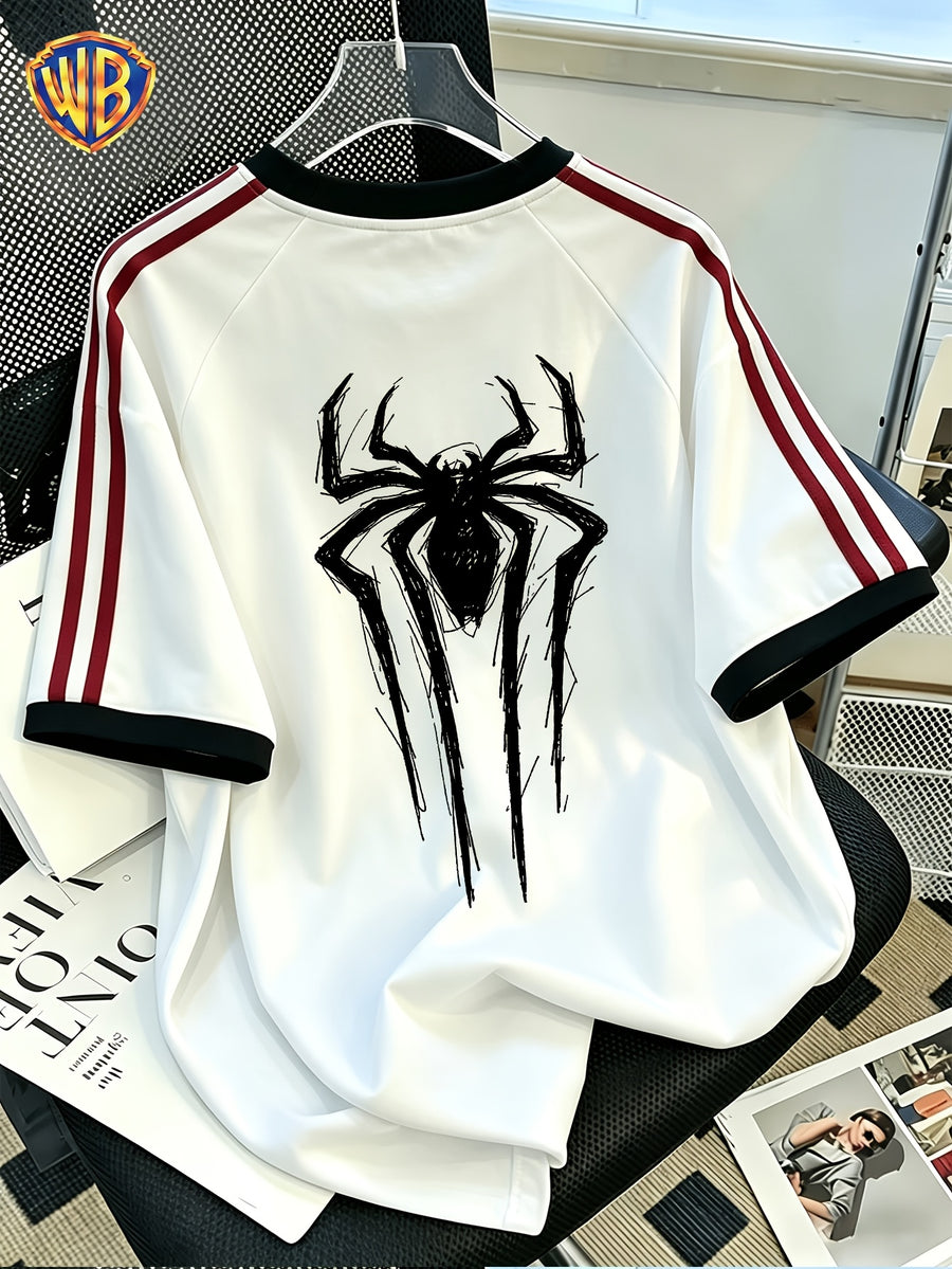 Warner Bros. Official IP Series T-Shirt - Dark Style Hero Totem Print with Contrast Trim Design, Featuring Streetwear Brand Attributes for Effortless American Street Style, Unisex - White
