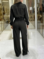 Spring and Autumn Women's Casual Set: Short Workwear Long-Sleeve Jacket and Straight-Leg Casual Trousers - Black