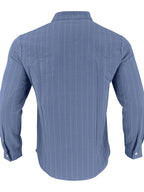 American Spring and Summer Linen Jacquard Striped Loose Casual Stand Collar Long Sleeved Pocket Men's Commuting Trend Shirt - Navy Color