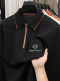 ZBZP Autumn Winter Knit 3D Solid Color Lapel POLO Sweater, Basic Knit Pullover Top for Men, Fashionable Long Sleeve Sweater, Style 006 - Black