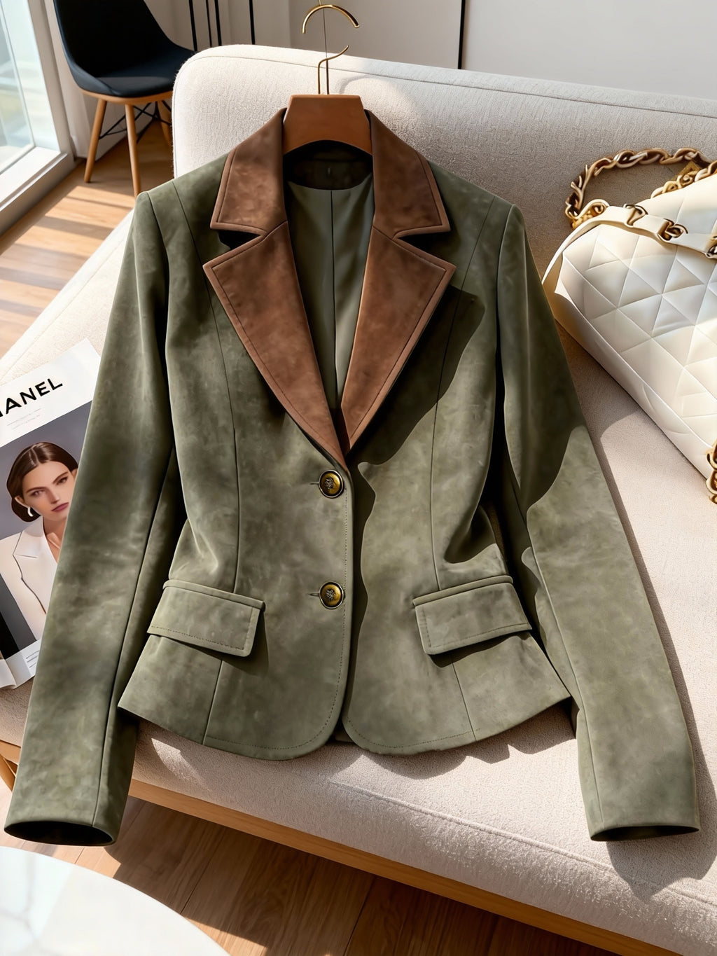 Women's Vintage Blazer, Stylish and Versatile, Machine Washable, for Casual Attire - Green