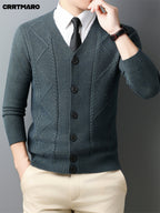 Men'S Wool Blend, Thick Knit Cardigan, Warm Casual Layering Top for Fall And Winter - Dark Green