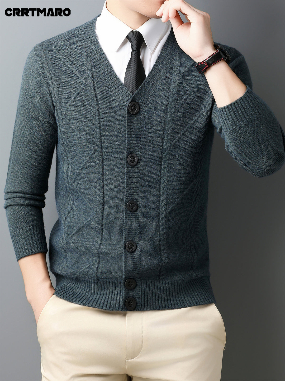 Men'S Wool Blend, Thick Knit Cardigan, Warm Casual Layering Top for Fall And Winter - Dark Green