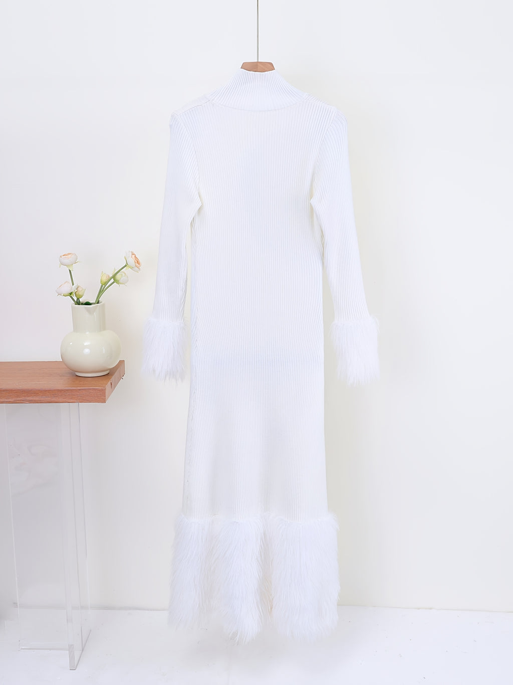 Modal Solid Color Waist Elegant Dress - White