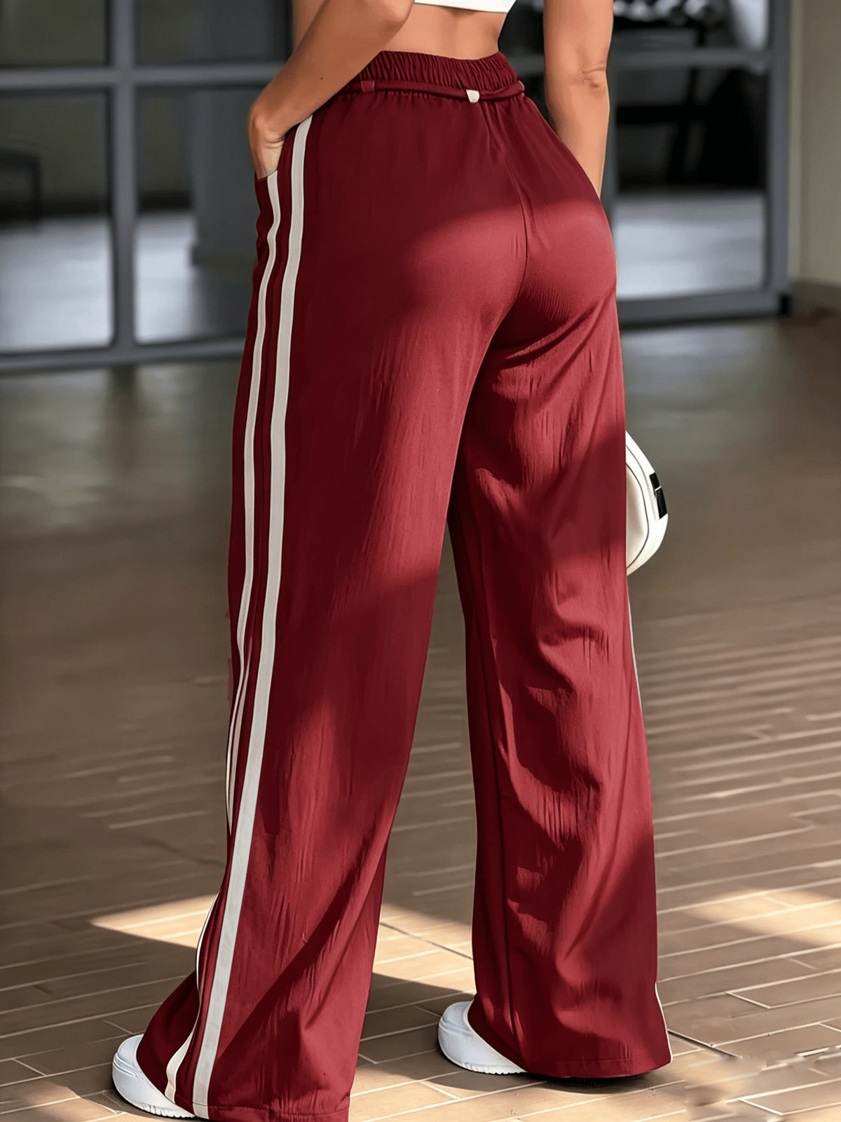 Women's Fashion - Long Trousers - Unique Waist Design for a Look, Daily Commute Style, Elegant, Fashionable, and Casual, Versatile for and All-Match Outfits, Suitable for Outdoor S, Japanese, Korean, European, and American Styles, Four Seasons - Burgundy