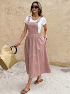 Solid Color Corduroy Suspender Skirt - Pink