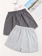 2pcs,Letter Print Drawstring Shorts, Casual Shorts, Women's Clothing - Dark Grey+Grey