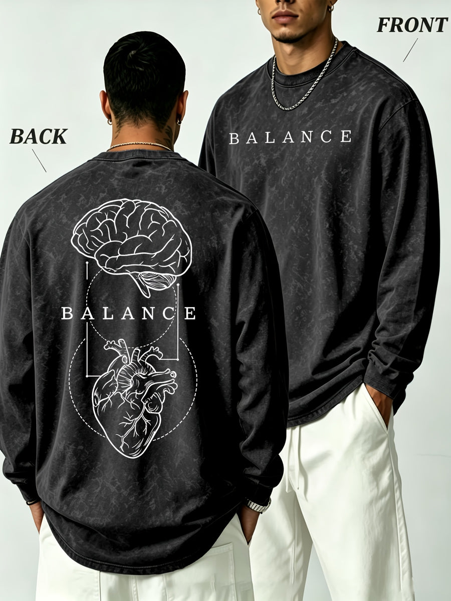 Men's Printed Regular Spring/Autumn Long-Sleeve T-Shirt, Outdoor Sports Casual Long-Sleeve Top - Black