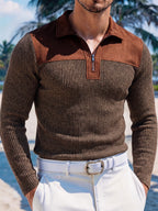 ROYALBOY Roman Two-Tone Striped Velvet Lapel Long Sleeve with Unique Design, Polyester Fabric, Durable and Wear-Resistant, Machine Washable but Not Dry Cleanable, Suitable for Gatherings, Parties, and Daily Outings - Coffee Brown