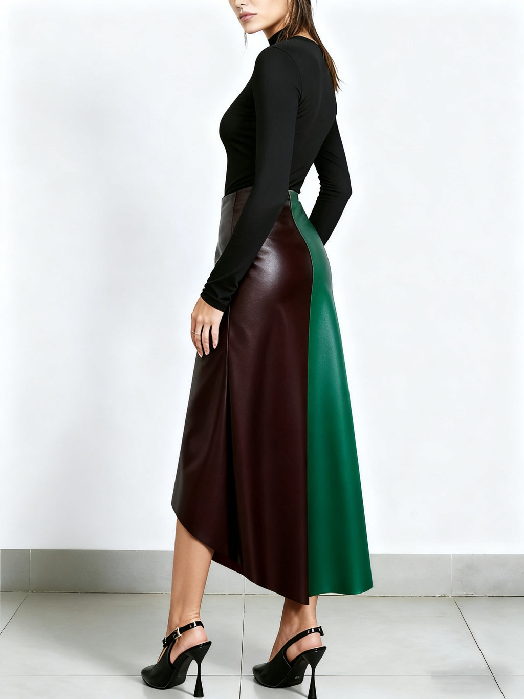 2026 Spring Summer New Arrival Skirt: Irregular Color Block Patchwork, Strong Design Sense, Bodycon Slim Fit Shapes Curves, Minimalist Fashion & Sexy, Y2K Style, Suitable for Casual, & Office Women'S Wear - Green, orange and dark red contrast