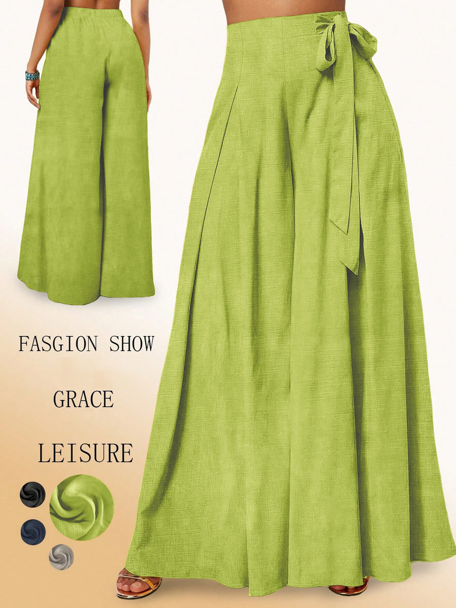 Yy0324110+Spring And Summer Women'S Fashion, Casual Elegance, High-Waisted Wide-Leg Pants - Yellow-green