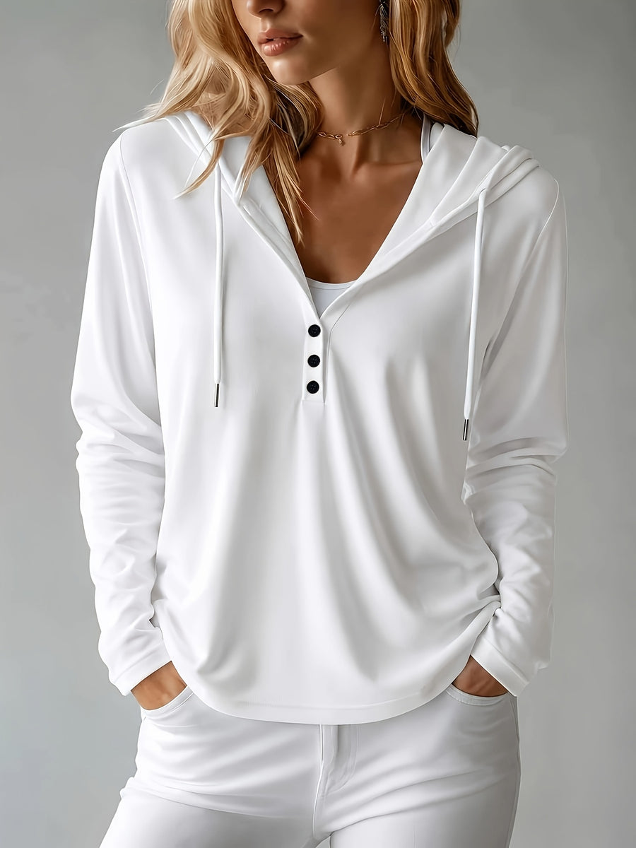 Autumn/Winter Women's Elegant Hooded Long-Sleeve Soft and Comfortable Sweatshirt - White
