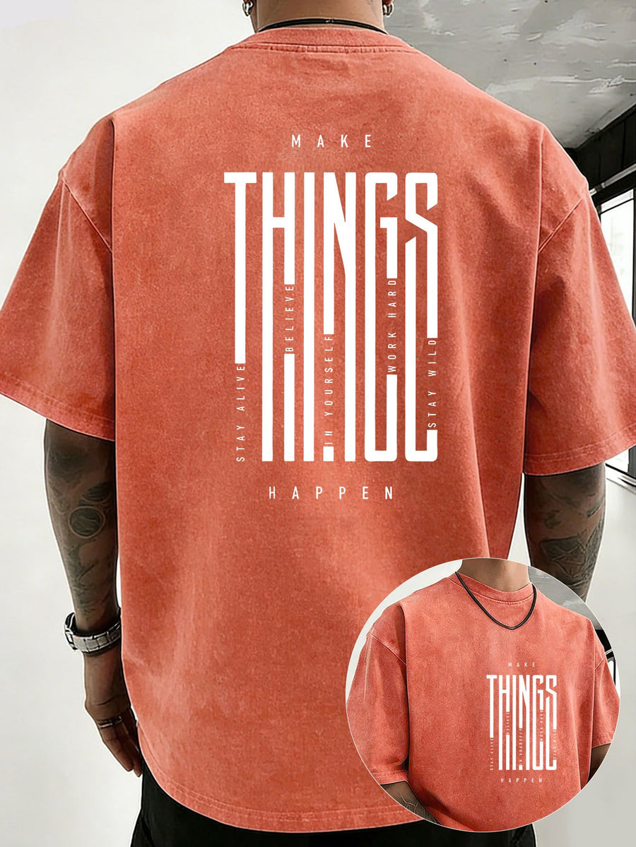 2026 New Unisex T-Shirt, Washed Pure Cotton with Distressed Texture, Double-Sided Print, Breathable and Sweat-Absorbent, Loose Fit for Outdoor Fitness and Sports, Trendy Short Sleeve - Orange
