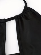 Summer Casual Hollow-Out Sexy Strap Neck Black Fitted Tank Top - Black