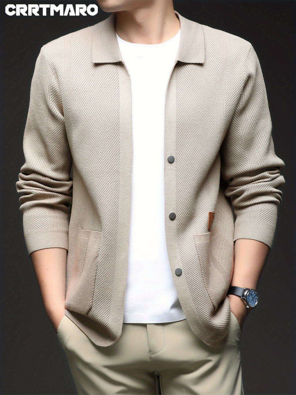 ZBZP Men's Autumn/Winter Knitted Sweater - Premium Warm Winter Cardigan, New Arrival Oversized Loose Fit Open Front Cardigan for Men - Khaki