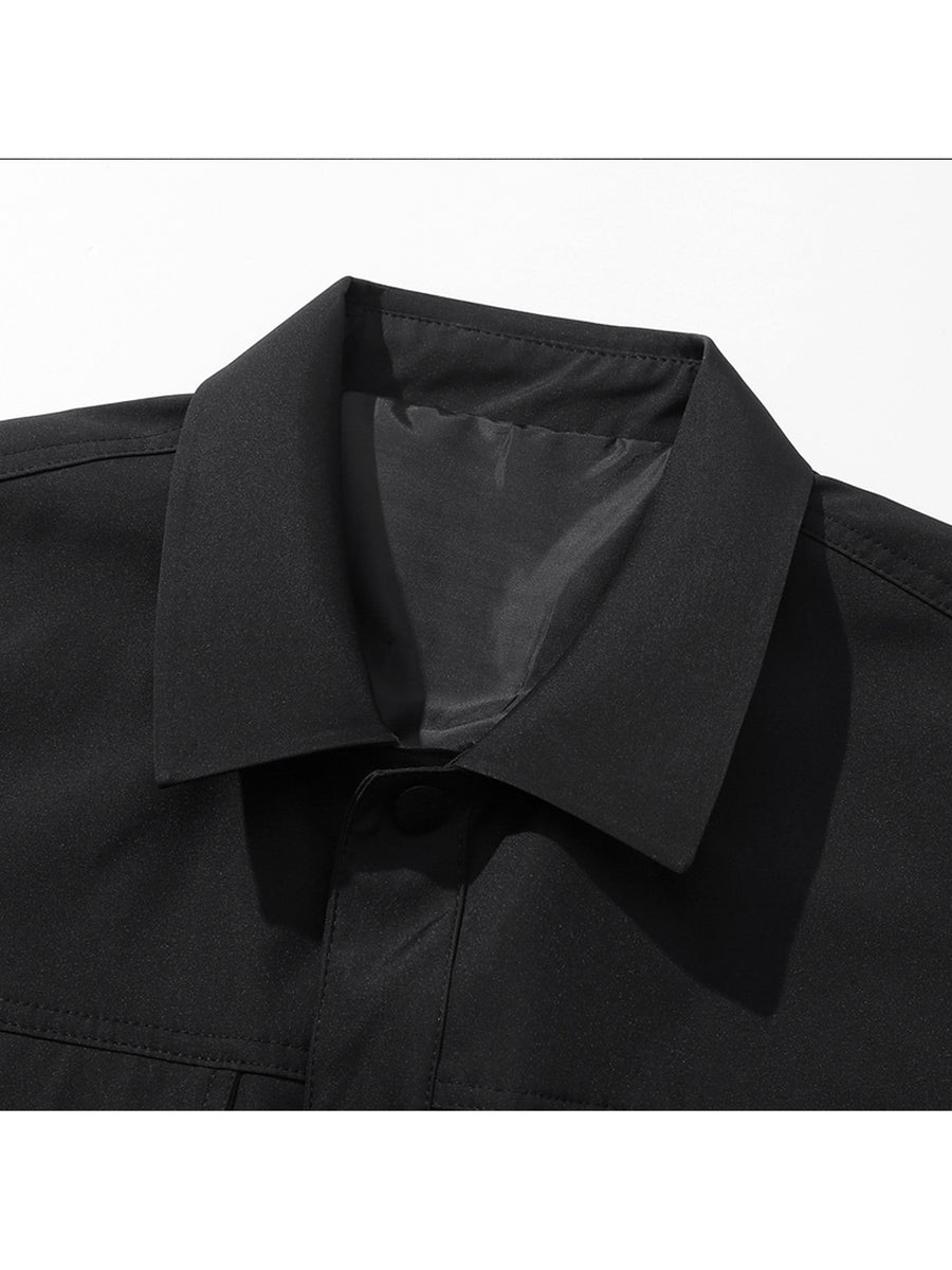 Men's Fashionable Casual Versatile Jacket, Outdoor Sports Lapel Outerwear - Black 2512
