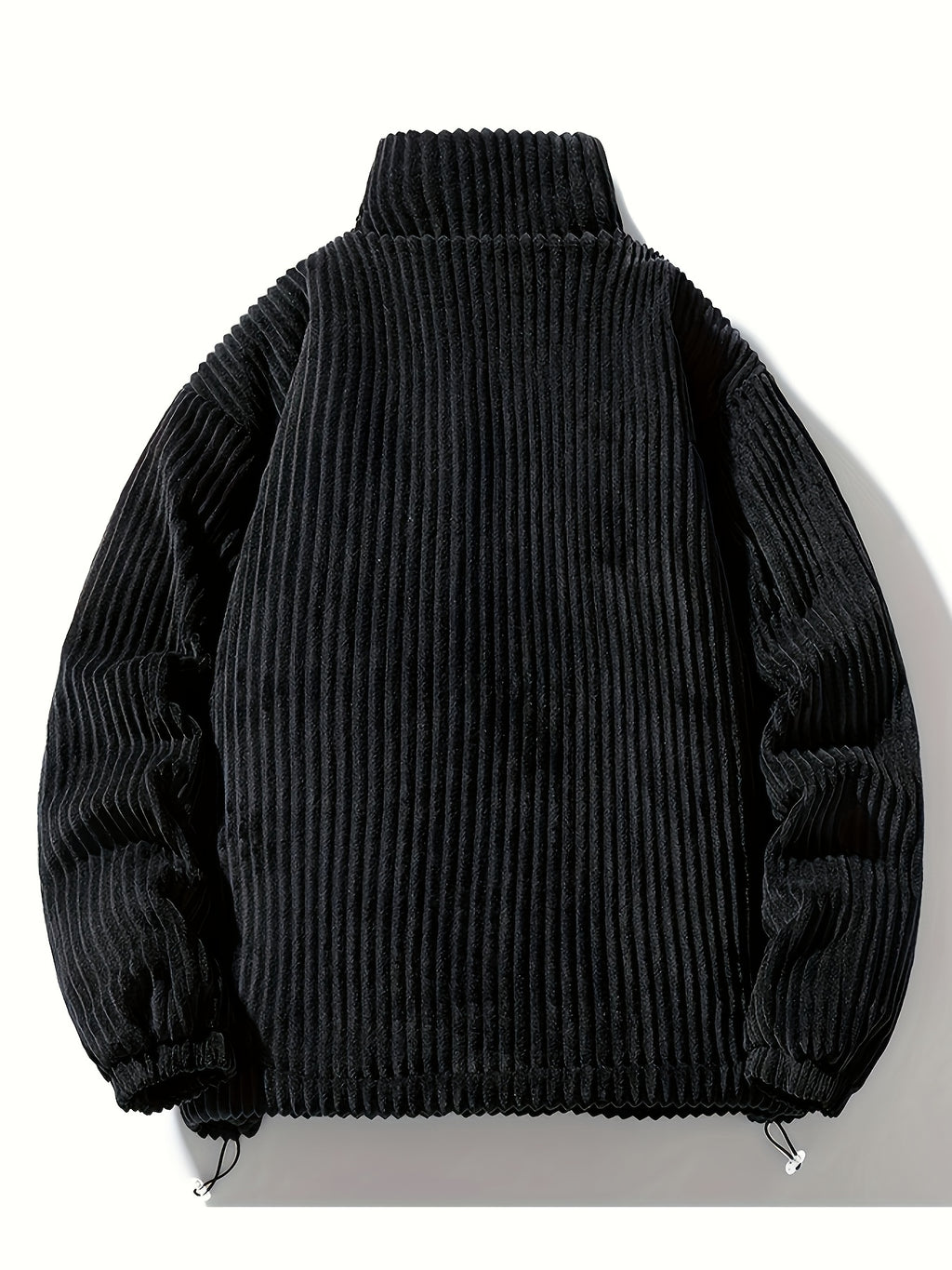 Men's Winter Corduroy Padded Coat with Thickened Lining, Faux, and Striped Design - Black