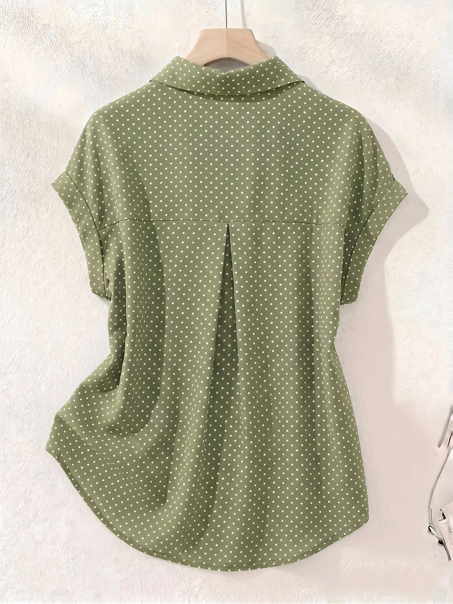 Summer Polka Dot Single-Breasted Short-Sleeve Shirt - Olive