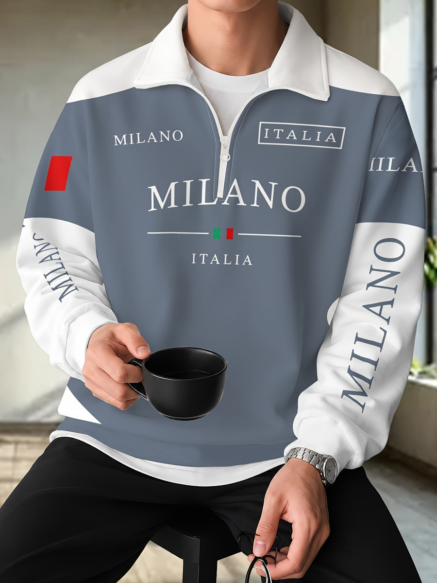 Men'S Half-Zip Lapel Sweatshirt Fashion Letter Print Casual Pullover Trendy Color-Block Patchwork Spring/Autumn Athletic Top Winter Clothes for Men - Multicolor 7