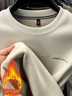 Men's Crew Neck Thickened Sweatshirt, Pullover Long Sleeve Sweatshirt, for Standalone Wear or Layering in Autumn/Winter, Ribbed Cuffs and Hem - SINBOS - Ivory White
