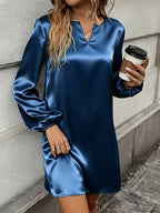 New Section Versatile Easy High-End Elegant V-Neck Solid Color Dress - Navy Color