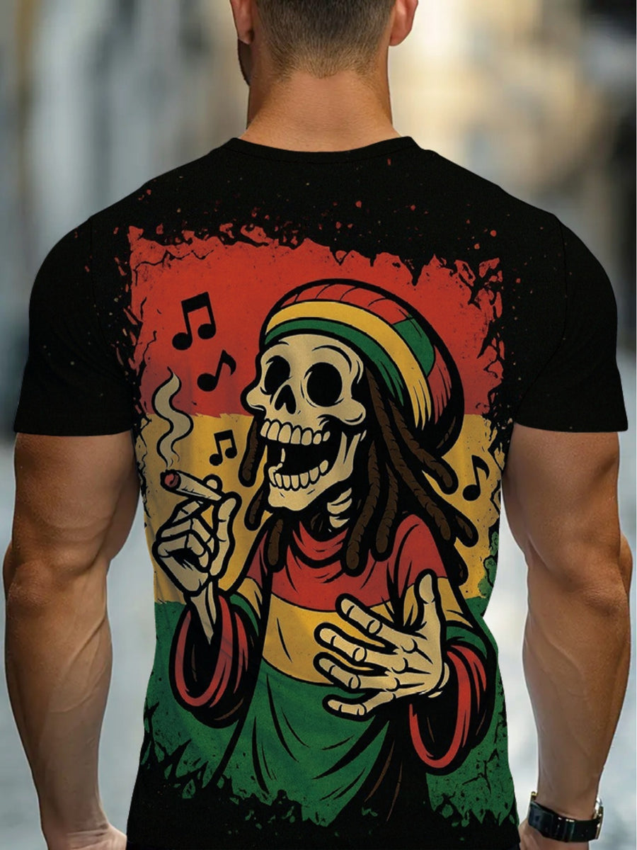 Printed Design – Not Textured Men's Short-Sleeve T-Shirt, European and American Style Hip-Hop Music Themed Crew Neck Top, Streetwear Trendy  Casual Short-Sleeve Top, Suitable for All Seasons, Daily Commute T-Shirt - Mixed colors