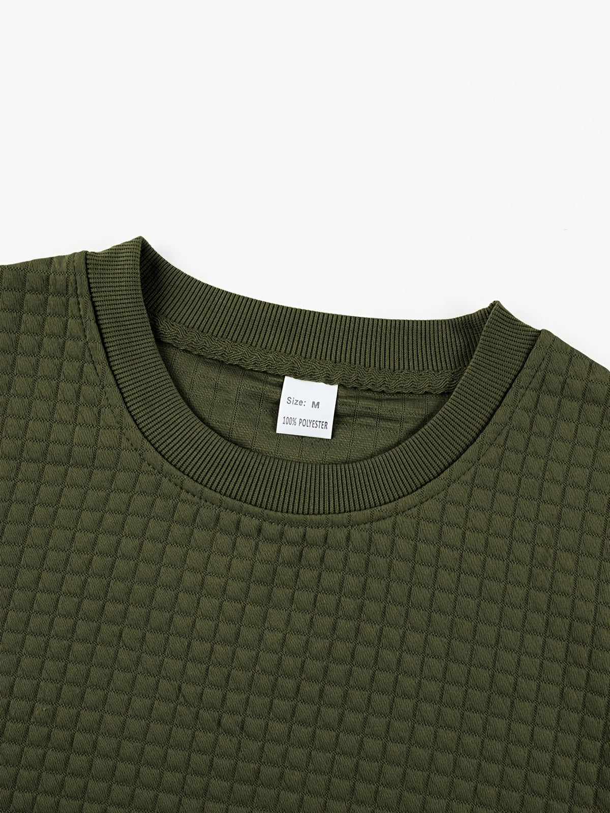 Men'S Waffle Knit T-Shirt, a Short Sleeve Crew Neck Casual Summer Top Featuring Premium Handcrafted Fashion Labeling. Made from Textured, Breathable Fabric with a Soft And Lightweight Feel, Offering a Comfortable Slim-Fit Design - Olive Green