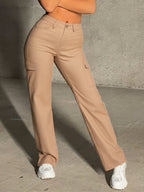 Women's Stretch Comfort Casual Cargo Pants with Straight Leg and Pockets denim jeans - Khaki