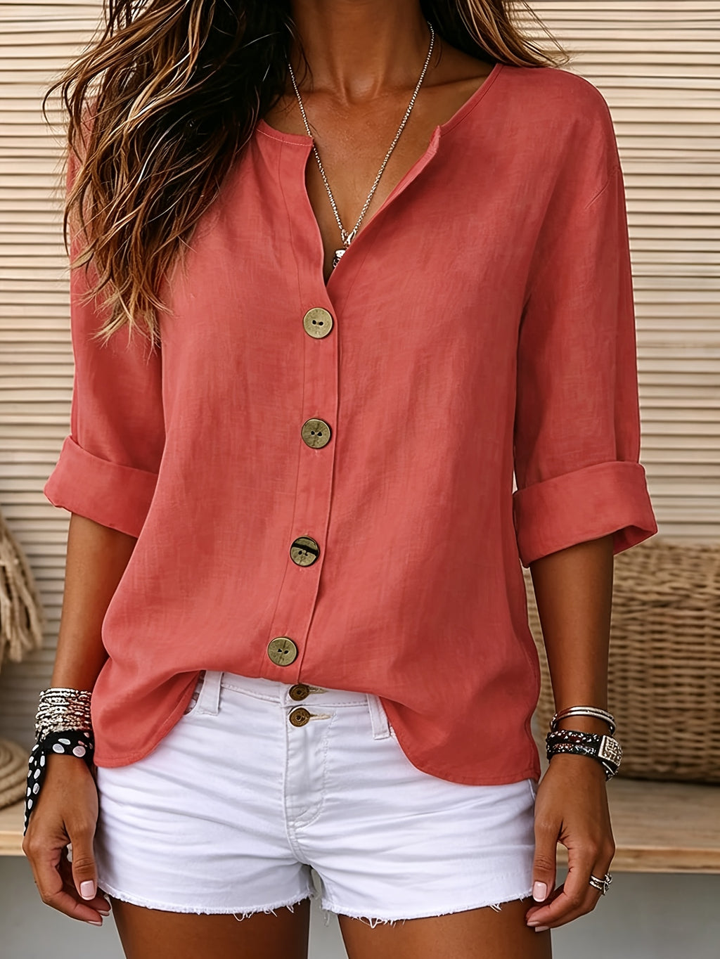 Women'S Solid Color Casual Fashion Daily Shirt ZLLZ - Red